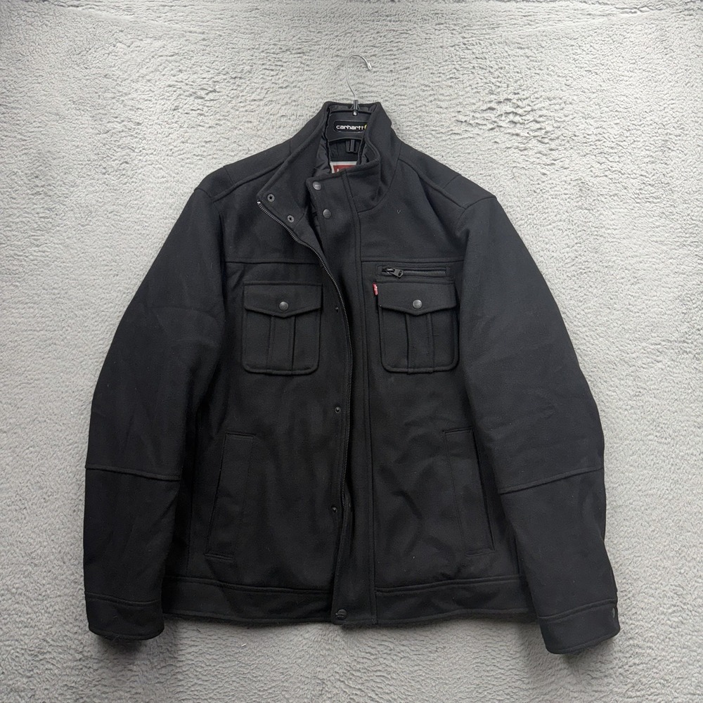 Levi's Mens XL Sherpa Lined Military Field Jacket Olive Green Canvas Utility
